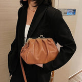 Women Pleated Shell Clip Crossbody Bag Soft PU Leather Handbag Shoulder Bag