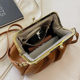 Women Pleated Shell Clip Crossbody Bag Soft PU Leather Handbag Shoulder Bag