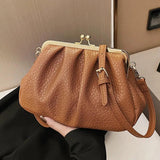 Women Pleated Shell Clip Crossbody Bag Soft PU Leather Handbag Shoulder Bag