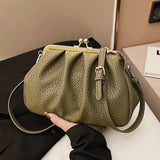 Women Pleated Shell Clip Crossbody Bag Soft PU Leather Handbag Shoulder Bag