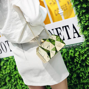 Metal Clutches Hexagon Mini Party Purse Silver Bags