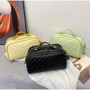 Women's Portable Clutch Bag with Purse Double Zip Handbag Lattice PU Leather