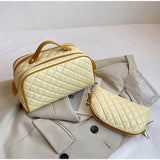 Women's Portable Clutch Bag with Purse Double Zip Handbag Lattice PU Leather