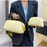 Women's Portable Clutch Bag with Purse Double Zip Handbag Lattice PU Leather