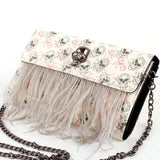 Punk Skull Feather Gems Clutch Handbag Bag