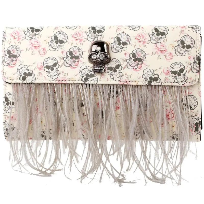 Punk Skull Feather Gems Clutch Handbag Bag