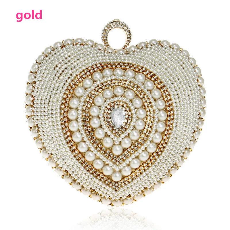 Sweet Heart Shaped Evening Clutch Beaded Purse Handbag