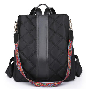 Chinese Style Women Backpack Rhombus Stitched Oxford Cloth Backpack