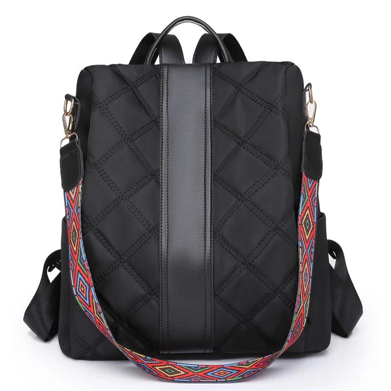 Chinese Style Women Backpack Rhombus Stitched Oxford Cloth Backpack