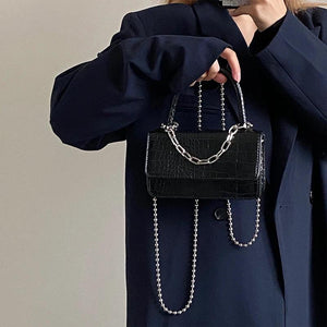 Vintage Crocodile Pattern Messenger Bag with Chain Strap
