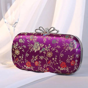 Chinese Vintage Embroidery Flower Satin Evening Bag for Women