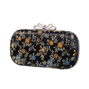 Chinese Vintage Embroidery Flower Satin Evening Bag for Women