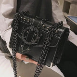 Square Bag PU Leather Women's Handbag Rivet Lock Chain Shoulder