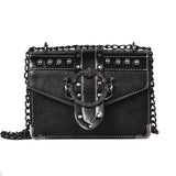 Square Bag PU Leather Women's Handbag Rivet Lock Chain Shoulder