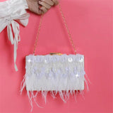 Feather Tassel Evening Bag Flowers Beads Banquet Bag Chain Drop MN1255