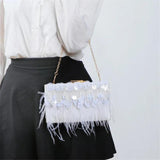 Feather Tassel Evening Bag Flowers Beads Banquet Bag Chain Drop MN1255