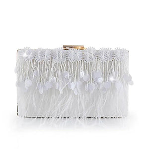Feather Tassel Evening Bag Flowers Beads Banquet Bag Chain Drop MN1255