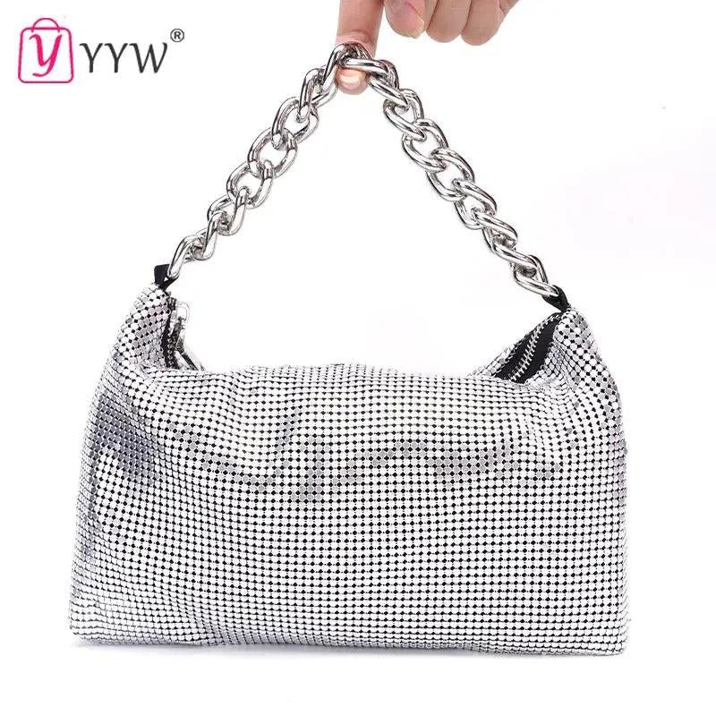 Sequined Crossbody Bag Soft Leather Shoulder Bag