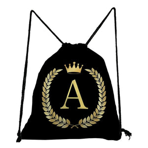Personalized Golden Initials Print Women's Backpack with Drawstring Pocket
