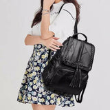 Minimalist PU Leather Women's Backpack Youth Bagpack