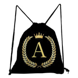 Drawstring Pocket Shoes Bags Name Golden Letters Print Women's Backpacks
