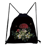 Mushroom Floral Printed Drawstring Bag Unisex Portable Backpack