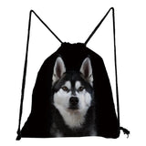 Animal School Bag Pug Dalmatian Husky Printed Drawstring Pocket