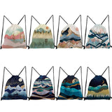 Art Painting Mountain Forest Print Drawstring Pocket Women's Backpack