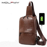 Men Leather Chest Sling Packs Shoulder Cross Body Bag