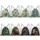 Travel Women Drawstring Backpack Sloth Print Colorful