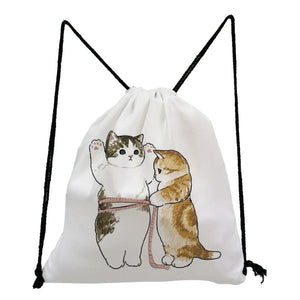 Student Casual Animation Backpack Drawstring Pocket Cat Shark Print