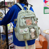 Women Patchwork Solid Preppy Style Backpack Nylon Large Capacity Handbags