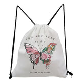 Preppy Kids Drawstring Backpack Floral Butterfly Print School Bag