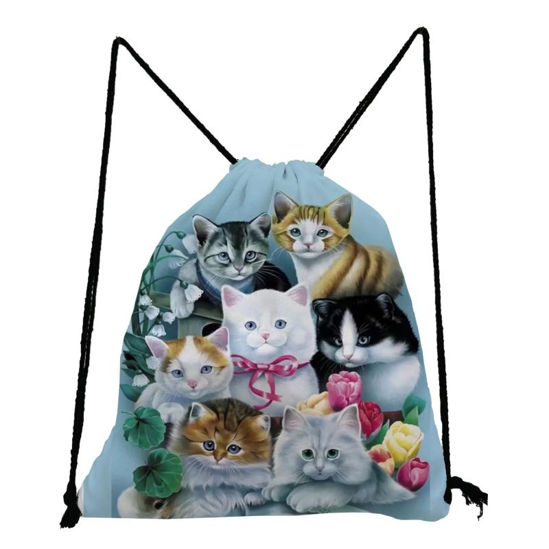 Cat Family Printed Drawstring Bags Ladies Backpacks for Children
