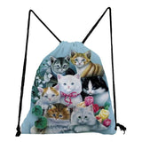 Cat Family Printed Drawstring Bags Ladies Backpacks for Children