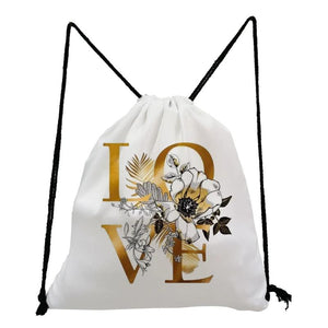 Love Graphic Printing Drawstring Pocket Backpack