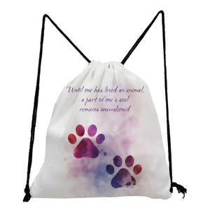 Women Dog Paws Backpacks for Students Love Dogs Funny Casual Drawstring Pocket
