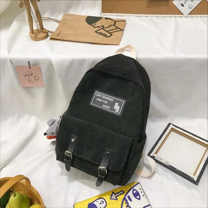 Japanese Harajuku Corduroy Women Backpacks College Style Big Casual