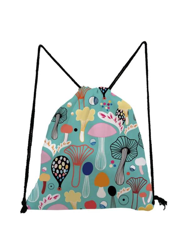 Mushroom Print Drawstring Bag Mini Backpack Teenager Bookbag