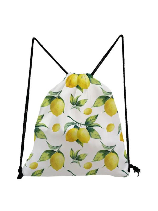 Fruit Backpack Lemon Print Teenager Drawstring Bag Lady Storage Bags