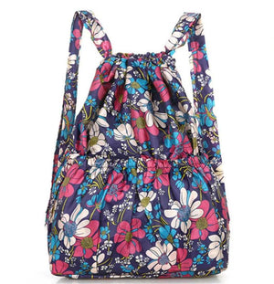 Women Drawstring Bag Floral Leaf Printed Backpack Lightweight