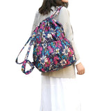 Women Drawstring Bag Floral Leaf Printed Backpack Lightweight