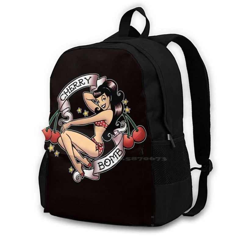 Cherry Bomb Bag Backpack Retro Pinup Girl Tattoo