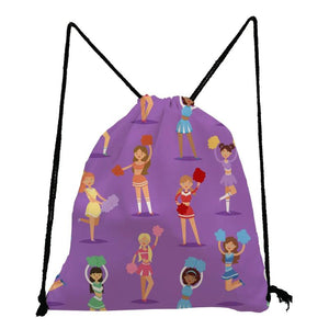 Cheerleaders Girl Print Backpacks for Students Cheers Letters Drawstring Pocket