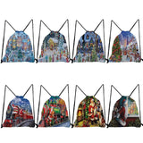 Christmas Drawstring Shoes Bag Santa Snowflake Snowman Print