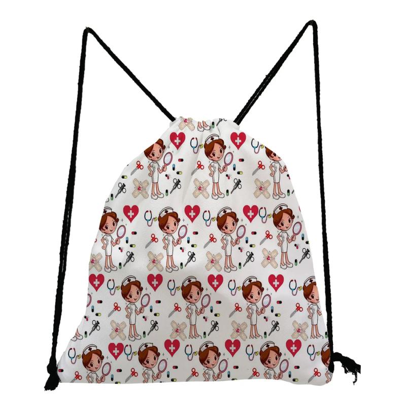 Nurse Printed Backpack Eco Reusable Drawstring Bags