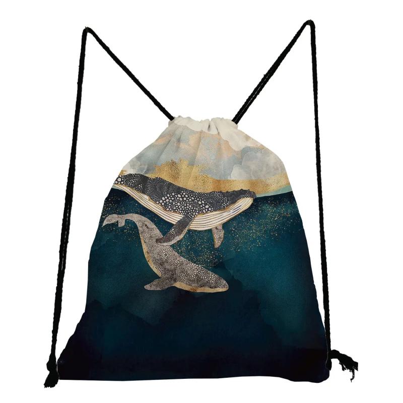Ukiyoe Drawstring Backpack Whale Gym Bag for Yoga Swimming Travel