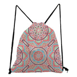 Colorful Floral Drawstring Shoes Bag Backpack for Students