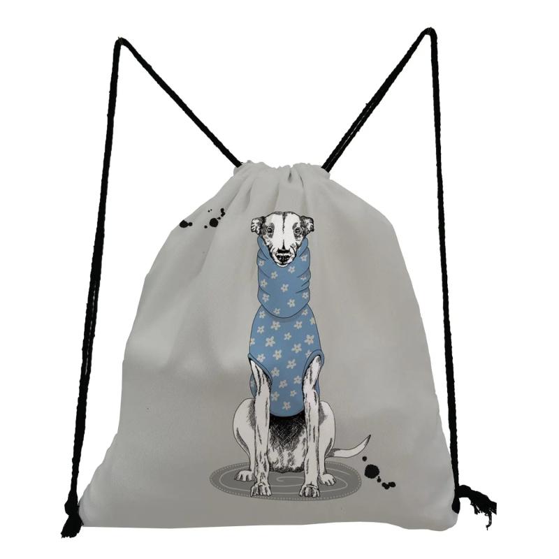 Unisex Durable Travel Drawstring Shoes Bag Greyhound Dog Print Backpack