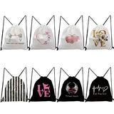 Heart Flower Print Backpack Drawstring Love Graphic Travel Bag